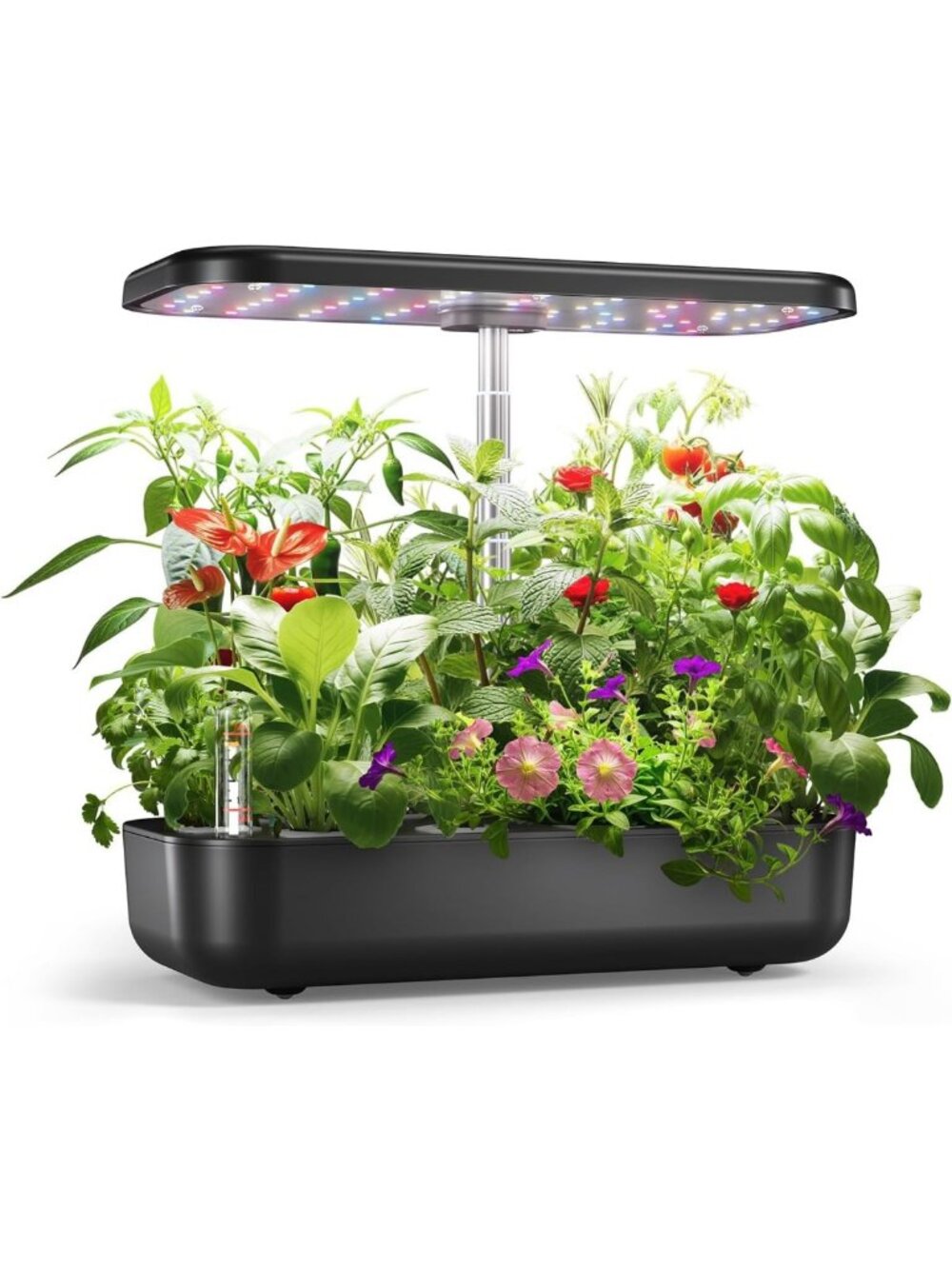Indoor Herb Garden Kit with 12 Pods, LED Grow Light, Quiet Pump, Matte Black